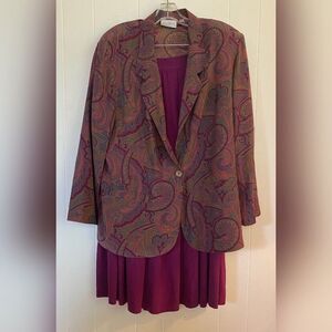 Liz Claiborne Skirt Set Women’s 14 Purple Silk Paisley Maxi Pleated 3 Piece